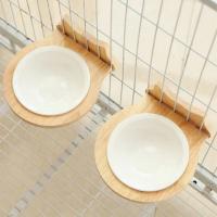 Cuenco de alimentación para mascotas colgante con Base de madera, diseño de suspensión, jaula fija para gatos, comederos de alimentos con forma de gato/oso, fácil limpieza - details 7