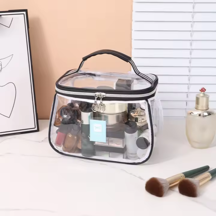 Bolsa de cosméticos de PVC transparente a la moda, bolsa de maquillaje transparente de mano impermeable, organizador de almacenamiento de artículos de tocador de gran capacidad de PVC para ducha - 1