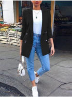 Chaqueta Blazer De Moda Para Mujer Casual Vintage Largo Manga Casual Oficina Primavera Otoño Chaqueta Lady Con Cuello Lapel Outerwear Estándar - details 4