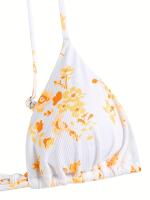 Bikini de Dos Piezas con Patrón Floral en Triángulo Escote en V Lazo en la Espalda y Corte Alto Sin Espalda para Mujeres Moda - details 2