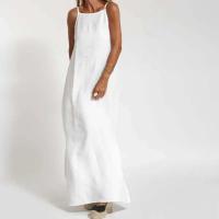 Vestido largo blanco informal bohemio Maxi de verano para mujer, elegante vestido negro con tirantes finos para fiesta en la playa, vestido largo básico con tirantes divididos - details 2