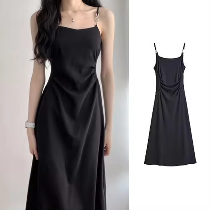Camisola negra para niños, moda de verano, circunferencia de cintura, temperamento brillante, Hepburn, estilo, pequeño - 1