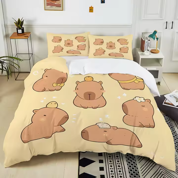 Juego de Ropa de Cama de Dibujos Animados de Capybara Calidez Suave 3PC - 1