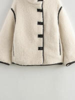 TRAFZA-chaquetas cálidas para mujer, abrigos gruesos de manga larga con cuello redondo, de una sola botonadura, a la moda, para invierno, 2024 - details 8