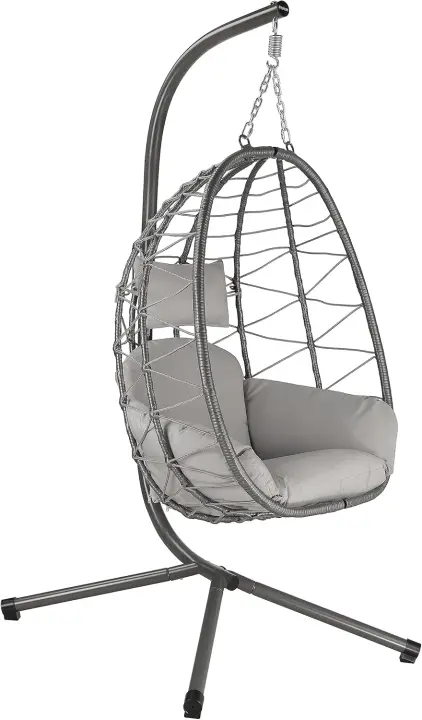 Silla Colgante con Soporte, Cojín y Almohadilla |   Color gris |   Columpio colgante para interior y exterior |   Estructura Metálica, Columpio de Jardín/Terraza, Silla Huevo, Cesta Colgante - 1