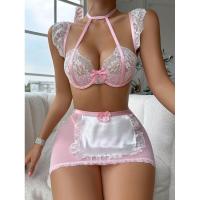 Lencería Sexy para mujer, conjunto de sujetador de encaje con realce, ropa interior, disfraz de sirvienta con aros - details 23