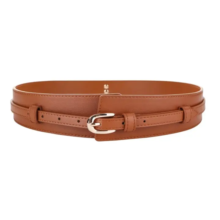 Cinturón ancho marrón para mujer, nuevo estilo con abrigo de vestir, cinturón de cuero genuino desmontable - 1