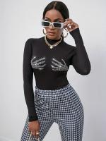 La nueva camiseta acanalada del punto, camiseta caliente del diamante del cráneo de la moda remata para las mujeres - details 1
