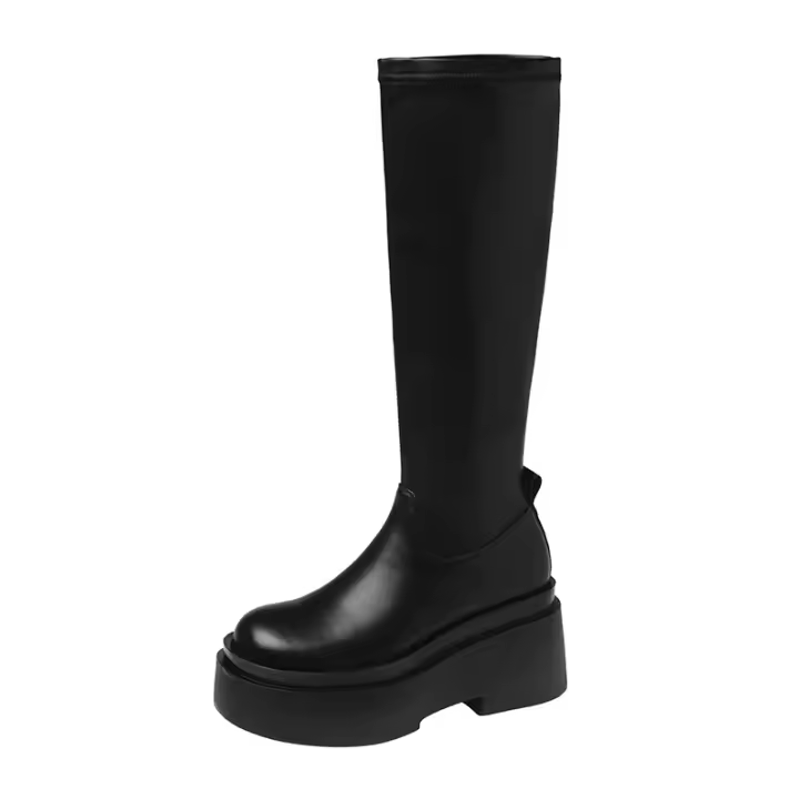 Botas Elásticas De Mujer, Botas Redondas De Moda De Suela Gruesa - 1