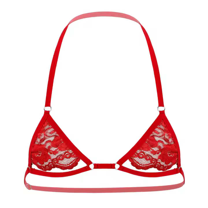 CLEVER-MENMODE-Lencería de encaje transparente para hombre, sujetadores eróticos, ropa de dormir Sissy, cuello Halter, arnés con correas ajustables, Mini sujetador para hombre - 1