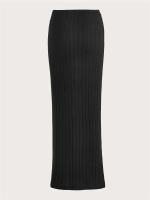 Falda de tubo de punto acanalada de Color sólido informal para mujer, falda larga ajustada elegante de cintura alta para otoño y primavera, ropa de calle - details 5