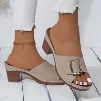 Sandalias de moda de color sólido para mujer, con hebilla, cinturón, informales, tacón grueso, diapositivas versátiles de verano - details 1