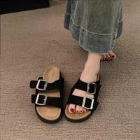 Zapatillas mujer verano nueva tendencia bocken sandalias plataforma bocken half drag pisar fee zapatillas planas frescas - details 0