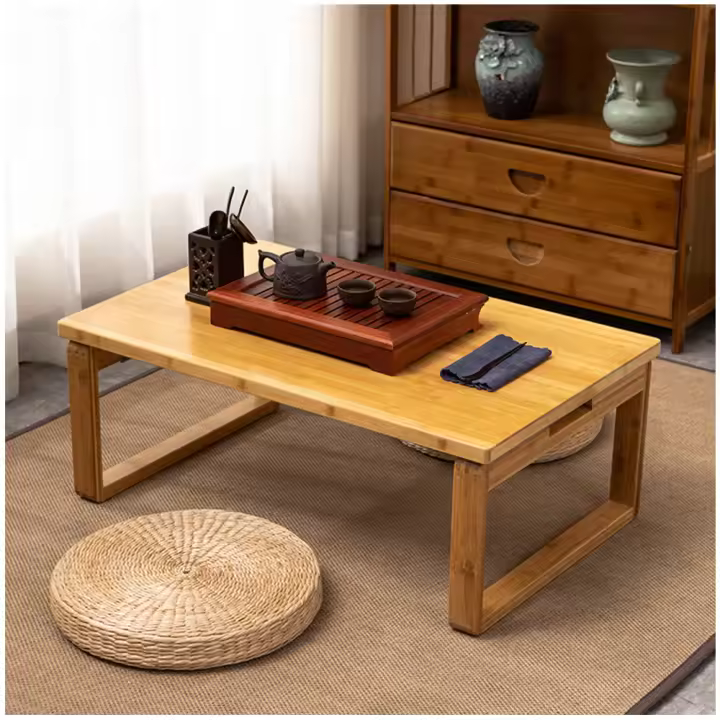 Mesa de té de madera, bandeja de suelo con patas plegables de bloqueo, mesa de té Tatami, mesa de centro plegable de pierna baja - 1