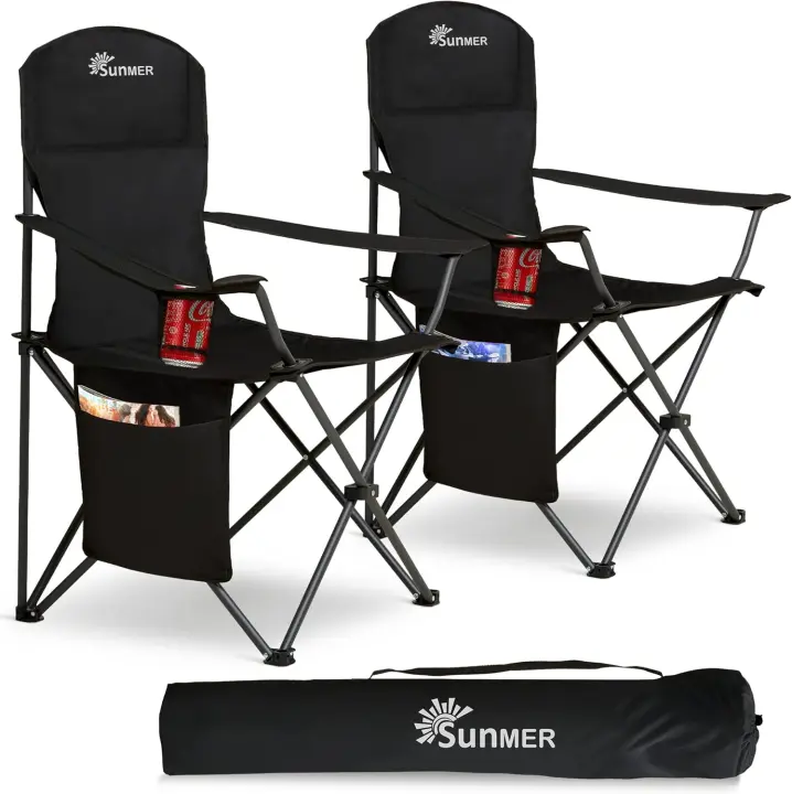 Silla de Camping-BK-2Pcs- 104004   Camping, Negro, Talla única - 1