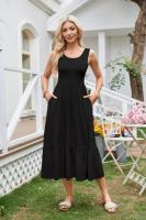 vestido sin mangas de verano para mujer, maxivestido plisado con cuello cuadrado, escalonado, informal, con bolsillos, 2025 - details 18