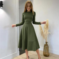 2025 otoño e invierno nueva falda acampanada de manga larga con cuello redondo temperamento elegante casual adelgazante versátil - details 0