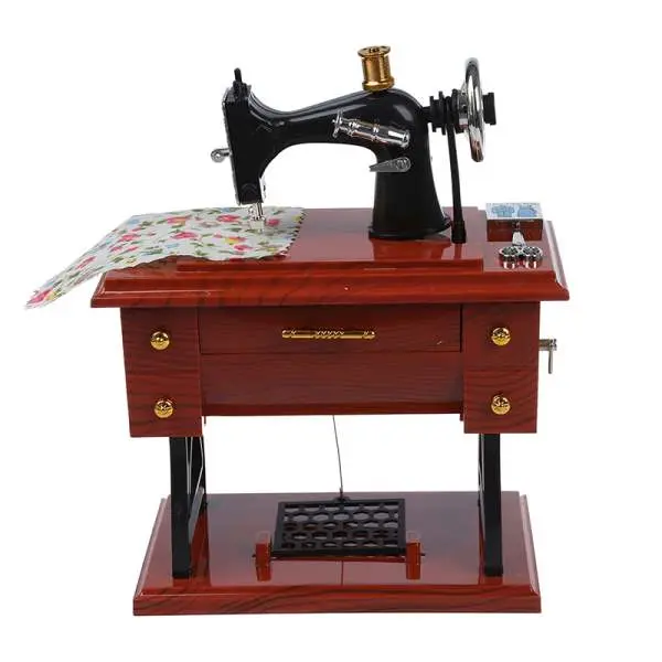 Caja de musica mecanica de estilo de mini maquina de coser vintage rebobinado - 1