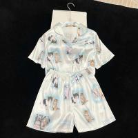 Decoración de satén para niñas Kawaii, hermosos estampados de gatos largos y cortos a la moda, novedad de verano, ropa de dormir exquisita para mujeres, seda - details 12