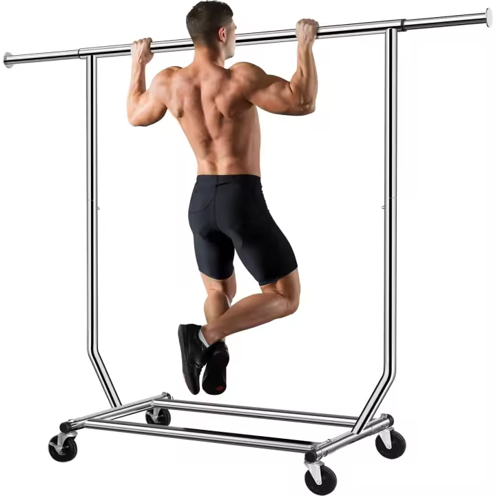 Perchero Burro Perchero de Ropa con Ruedas Ajustable 130-189cm Capacidad de Carga de 136kg Todo el Metal Cromado con Freno - 1