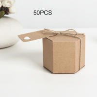 Caja de dulces de papel Kraft de 50 piezas, caja de regalo de cartón Hexagonal, con hilo y etiqueta, suministros para fiestas de boda - details 2