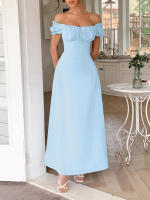 Vestido largo elegante de manga corta con hombros descubiertos para mujer, moda Primavera Verano - details 7