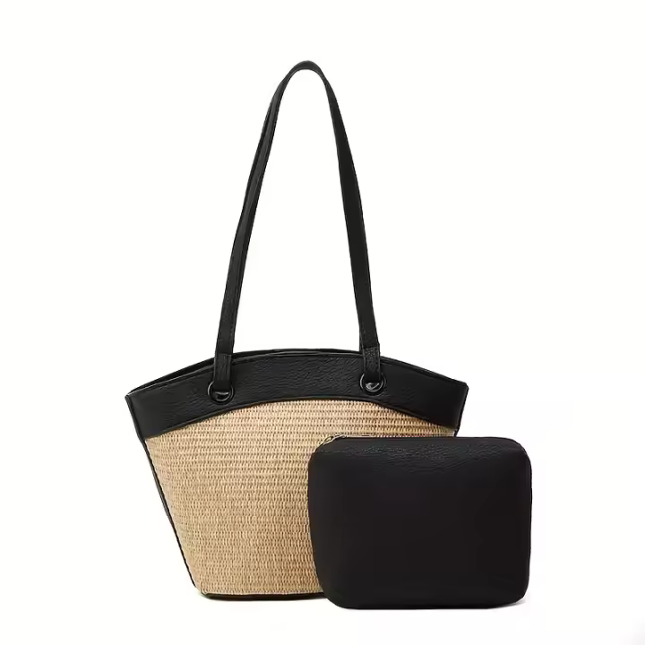 2 bolsas de mano tejidas para mujer de inspiración vintage con asas marrones: ligeras, duraderas y versátiles para viajes, playa y uso diario, bolsa de viaje esencial | Diseño de inspiración vintage | Bolso con asa duradera, bolso de mano de playa - 1