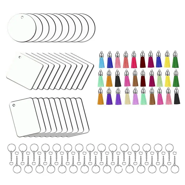 30 Uds. Llavero en blanco con sublimación, cuadrado, redondo, rectangular, transferencia de calor, suministros de arte, llavero DIY - 1