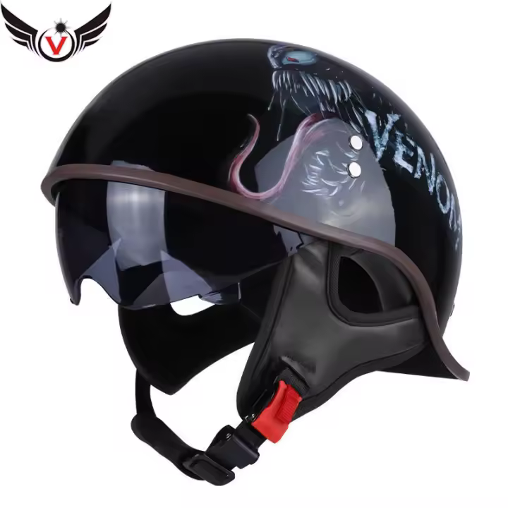 Casco medio en V para motocicleta Harley, accesorio Retro, ligero, para las cuatro estaciones, Unisex - 1