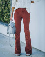 Pantalones acampanados elegantes de cintura alta para mujer, pantalones casuales con cintura elástica, color sólido, 2024 - details 10