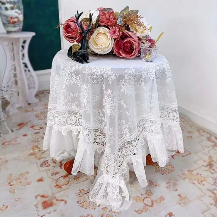 Mantel vintage ENCE blanco rectangular francés, tela bordada de boda, decoración del hogar, sala de estar, decoración de fiesta - 1