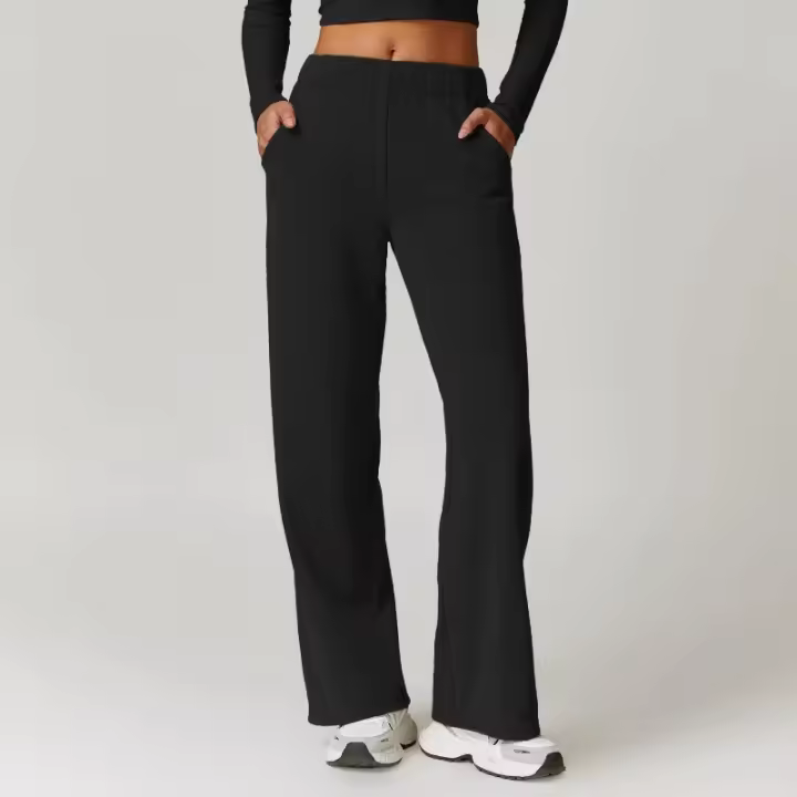 Pantalones acampanados de mujer con logotipo personalizado, con bolsillos, casuales, holgados, para yoga, deportivos. - 1