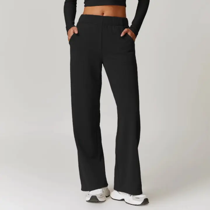 Pantalones acampanados de mujer con logotipo personalizado, con bolsillos, casuales, holgados, para yoga, deportivos. - 1