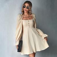 Elegante Vestido de Manga Larga para Mujer Cuello Cuadrado Cintura Ajustada Ropa de Moda Trendy - details 1