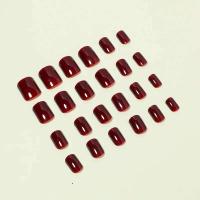 Uñas Falsas Cuadradas Cortas 24 Piezas, Diseño Rojo, Color Vino Sólido, Puntas de Uñas Completas, Acabado Desmontable Sencillo - details 2