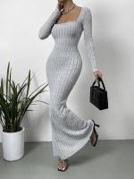 2024 Otoño e Invierno nuevo cuello cuadrado adelgazante cintura diseño sentido de la moda vestido de mujer tejido - details 17