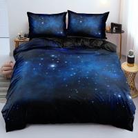 Juego de cama azul oscuro de galaxia de lujo, edredón, funda de edredón, estrellas brillantes, cielo estrellado - details 2