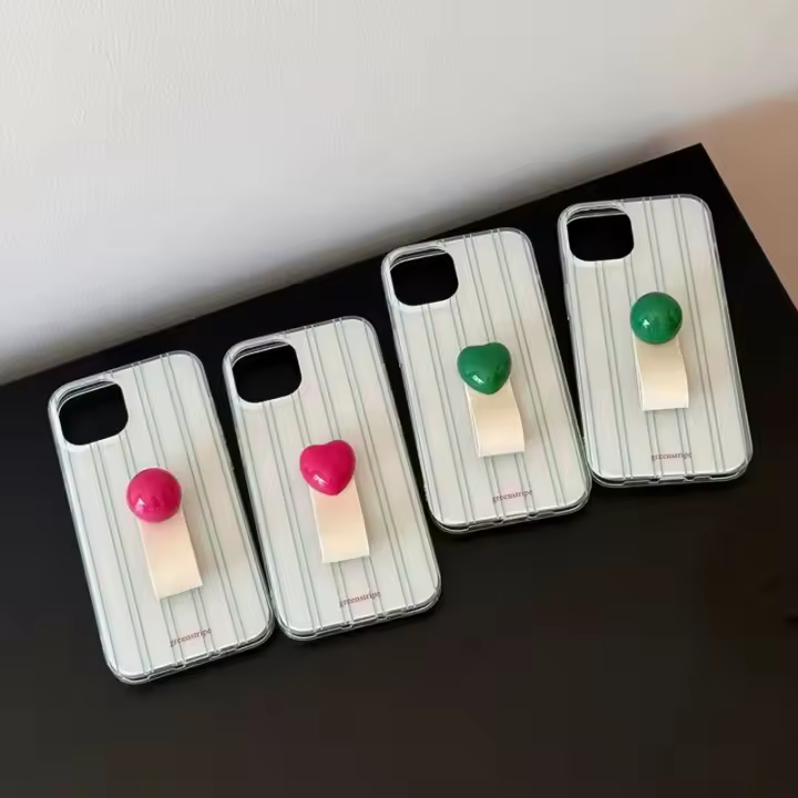 Funda de Teléfono de Cuero con Hebilla Diseño a Rayas Verdes Protección Completa - 1