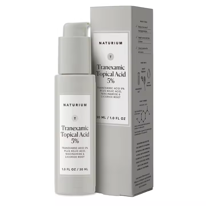 Naturium Tranexamic Topical Acid 5%, cuidado de la piel facial, con ácido kójico, niacinamida y raíz de regaliz, 1 oz - 1