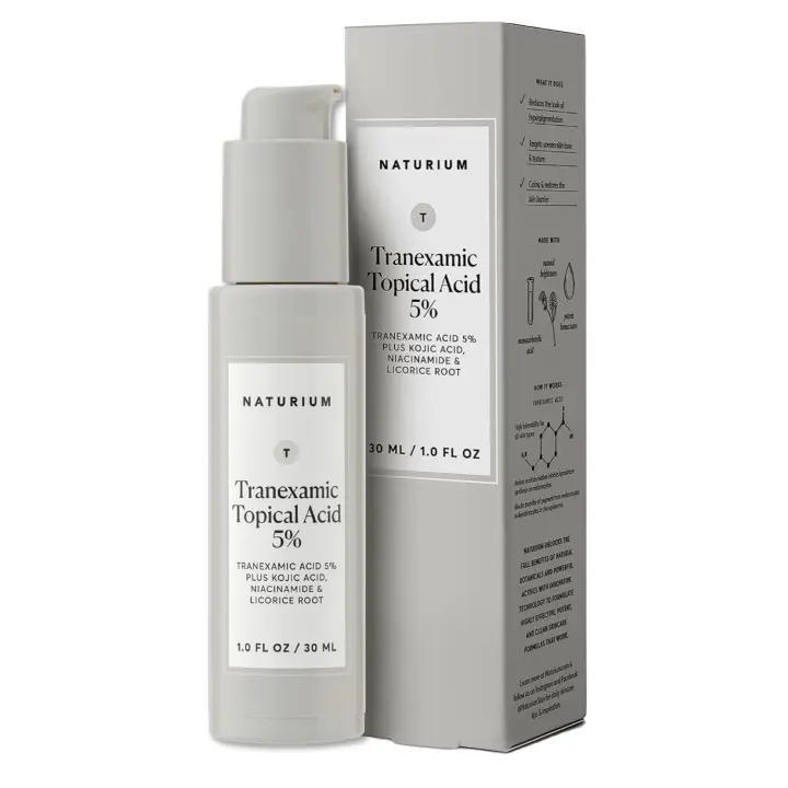 Naturium Tranexamic Topical Acid 5%, cuidado de la piel facial, con ácido kójico, niacinamida y raíz de regaliz, 1 oz - 1