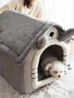 1 Uds. Casa para gatos de cuero de pana adecuada para todas las estaciones, suministros para mascotas desmontables y lavables, cama para perros - details 1