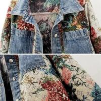 2025 primavera otoño nueva chaqueta vaquera estampada empalme manga larga solapa bolsillo Denim Tops Chaqueta corta de mujer abrigo de vaquera de moda - details 3