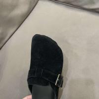 Zapatillas con punta bifurcada de cuero de ante negro con logotipo, sandalias, zapatos de mula de cabeza plana para mujer a la moda - details 2