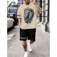 Camiseta de manga corta con cuello redondo, conjunto de pantalones cortos de moda con estampado de León en 3D, conjunto de 2 piezas de deportes de verano para hombres - details 1