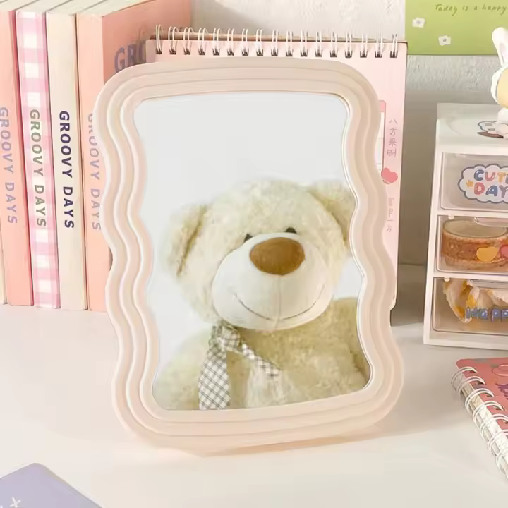 Espejos de maquillaje con ondas de agua, marco ondulado, espejo de tocador INS, espejo HD de alto nivel de apariencia, espejo de escritorio, decoración para sala de estar - 1
