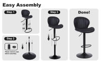 Juego de 2 taburetes de bar modernos de gamuza, giratorios, altura ajustable, sin brazos, para isla de cocina, con respaldo y reposapiés, color negro - details 1
