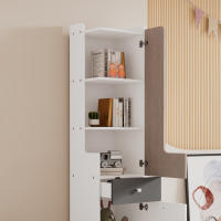 Librería alta, estantería juvenil con puerta en forma de L, con cajón, armarios, puertas batientes, con pomos cuadrados de metal, MDF, blanco + olmo claro + gris - details 3