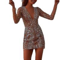 Otro Vestido Corto Cruzado para Mujer, Ropa Transparente, Manga Larga, Dorado - details 0