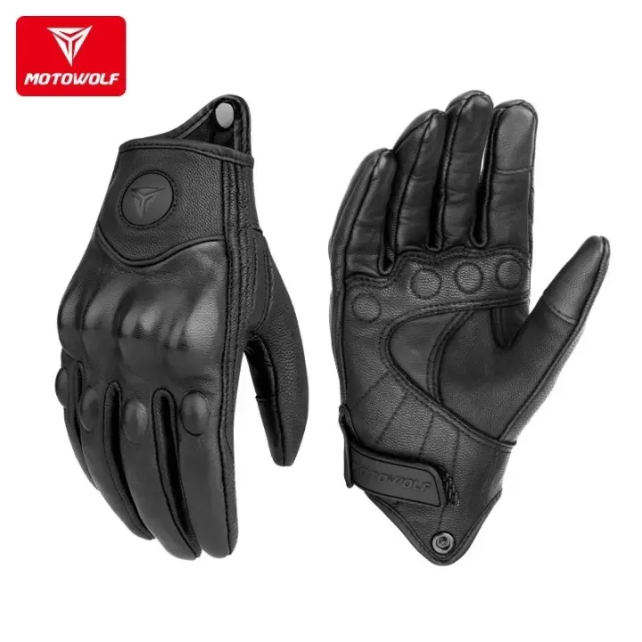 Guantes de Moto de Cuero Genuino Invierno Antiviento Táctil Protección de Articulaciones Mejor Precio Talla M-2XL Lavable - 1