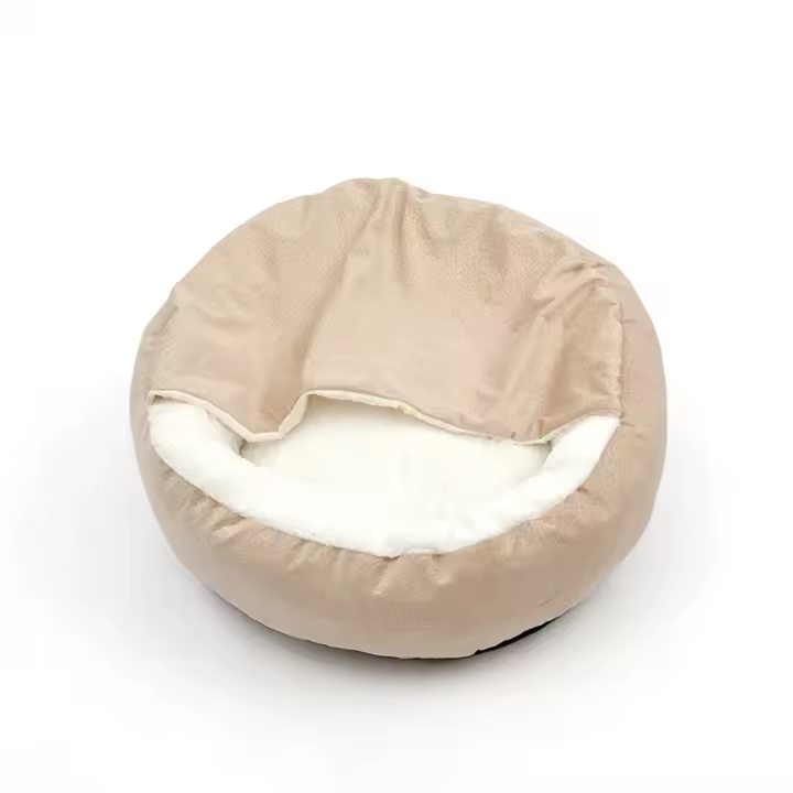 Cama de felpa suave con capucha para mascotas, cama redonda lavable, cueva calmante ortopédica para perros y gatos - 1